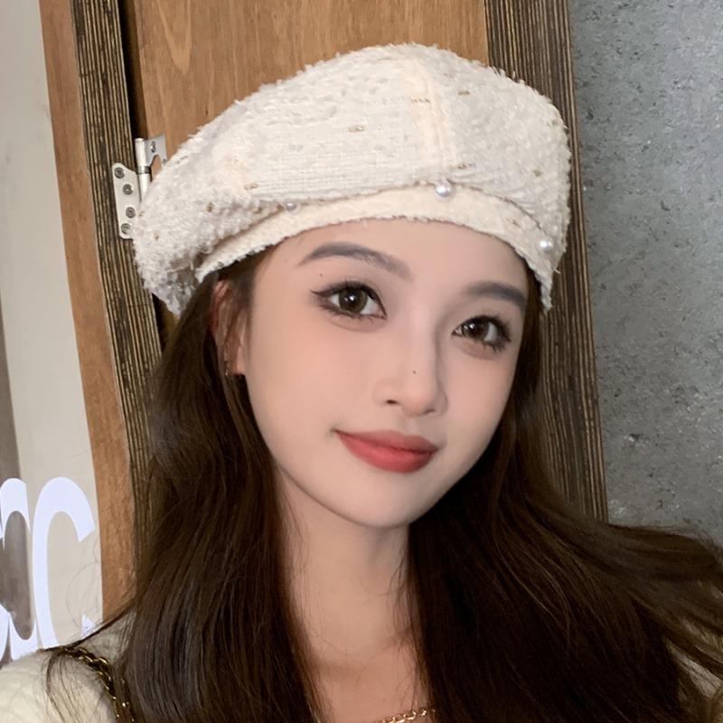 Xiaoxiangfeng Light Luxury Pearl Flower Line Beret Детская осенне-зимняя шляпа в стиле вестерн для уменьшения старения художника