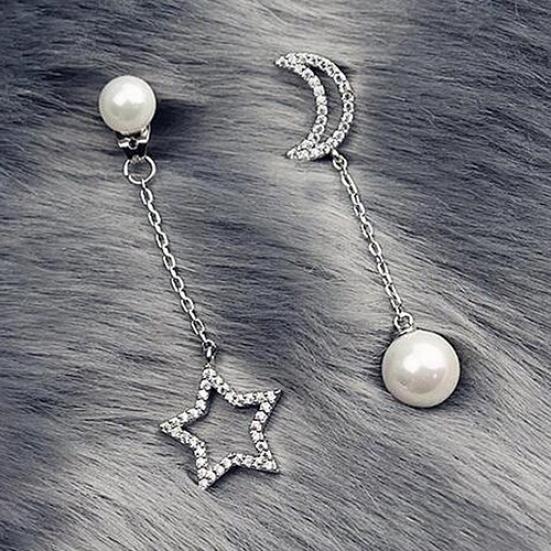 Luxury Imitation Star Moon Asymmetry Long Earrings Elegant Lady Jewelry KTJ