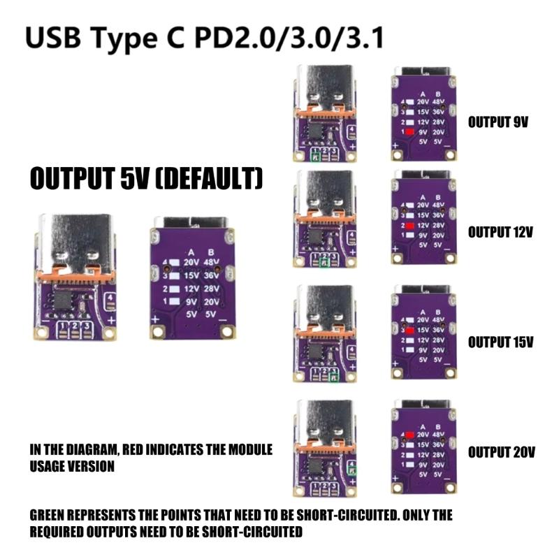 Эффективный модуль быстрой зарядки Type C PD3.0 PD3.1, активирующий напряжения Type-C, с регулируемым выходным напряжением от 5 В