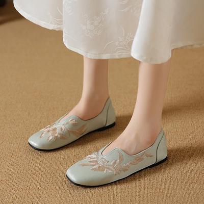 2024 Новые популярные модные и универсальные вышитые женские туфли без шнуровки на манжетах на плоской подошве, повседневные женские туфли