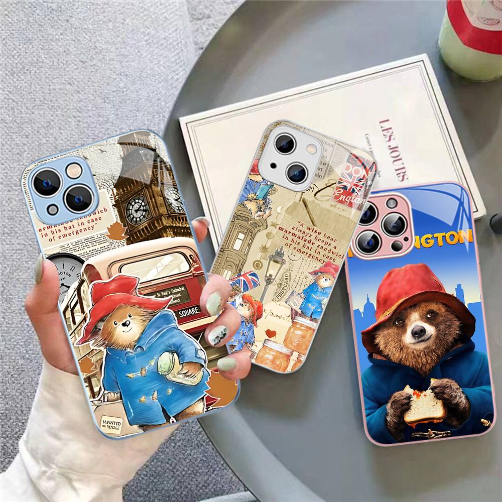 Cute P-Paddingtons Bear For IPhone 14 13 12 Mini 11 Pro XS Max X XR 14 Plus Tempered Glass Cover