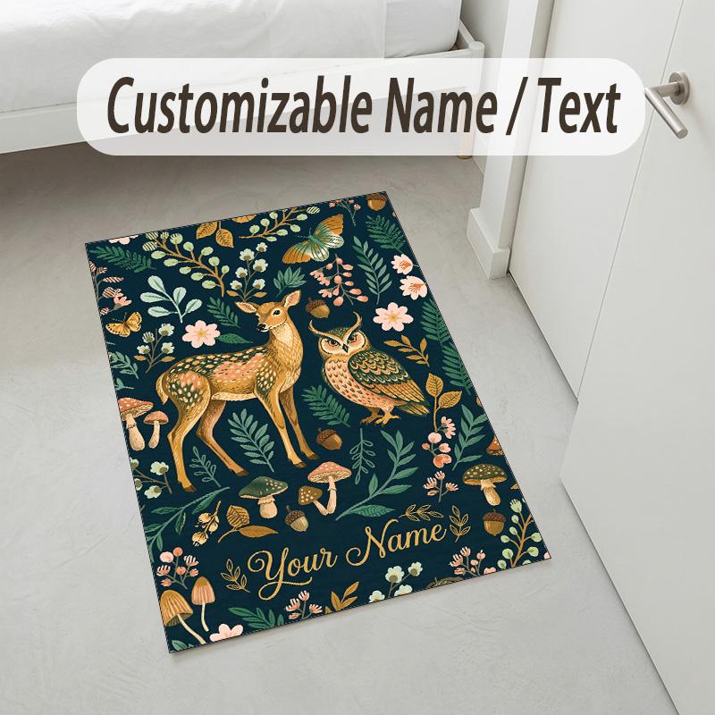 Food Doodle Theme Soft Crystal Velvet Rug Custom Name & Text Print Non Slip Floor Rug for Bedroom Living Room