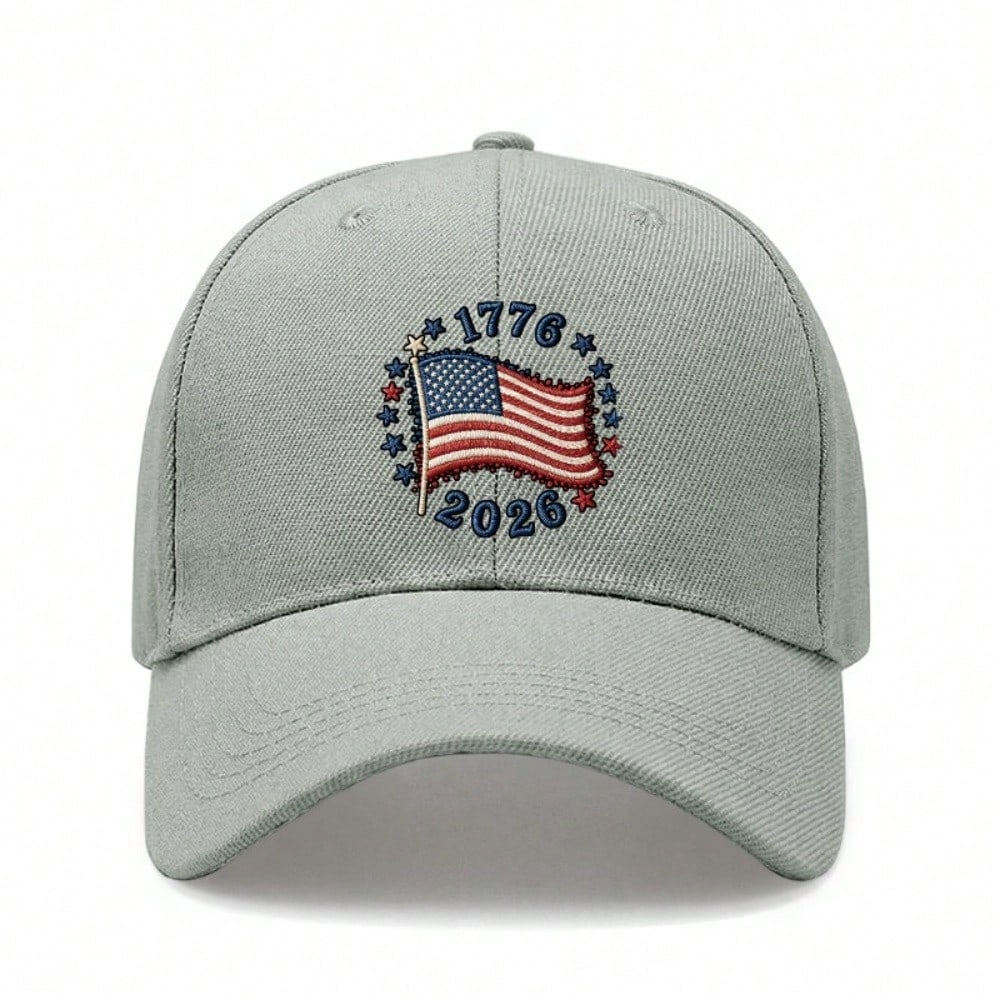 [Patriotic Baseball Cap] 2026 USA Commemorative Unisex Letter "1776" & "2026" Print Black Polyester Adjustable Lightweight Curved Brim Sun Protection