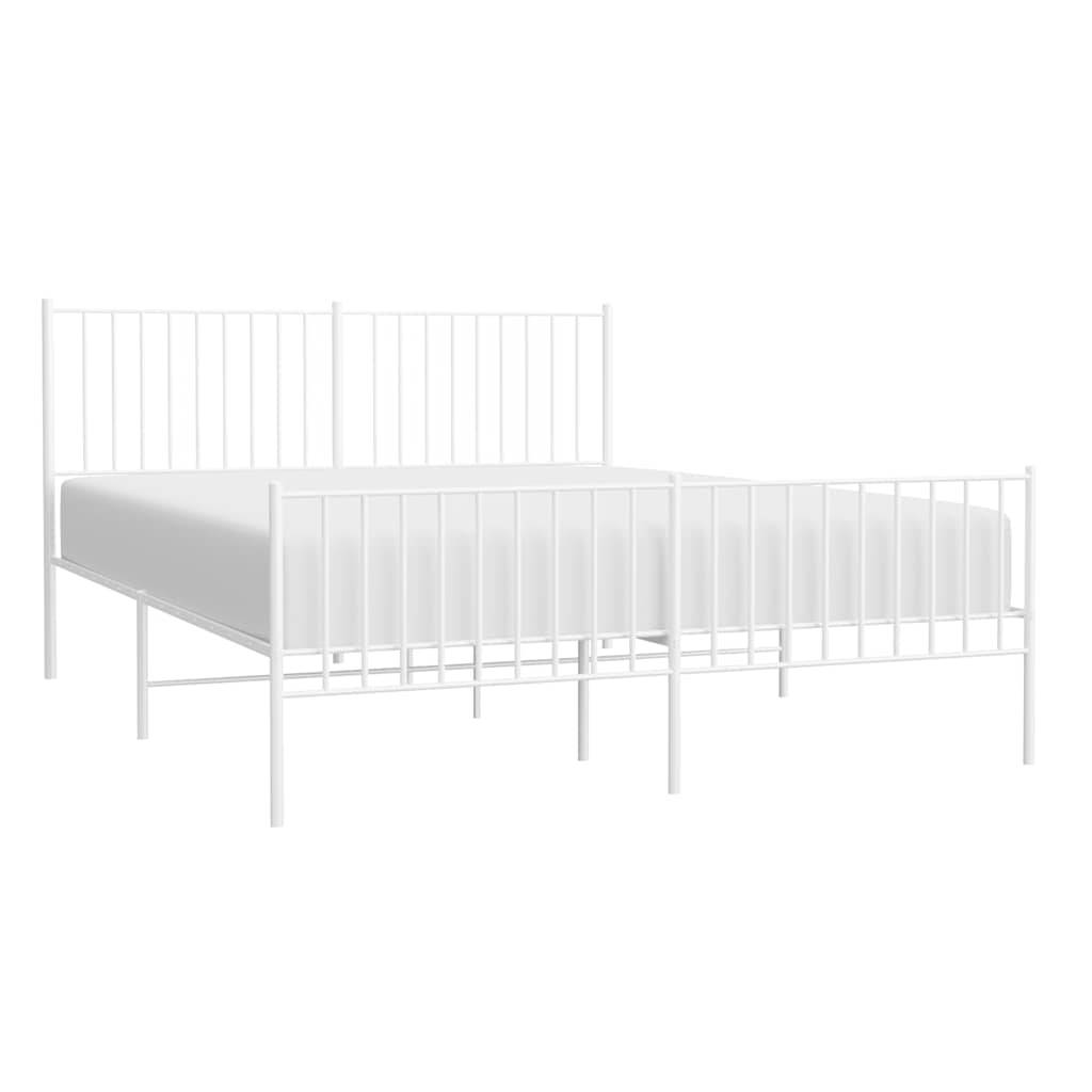 Metal Bed Frame with Headboard and Footboard White 150x200 cm