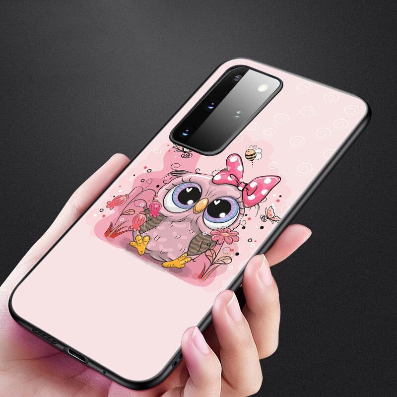 Cartoon Owl Cute Owls Phone Case For Samsung Galaxy S20 S21 FE S10 Lite Note 20 10 Lite S8 S9 S10E S10 Plus Ultra Black Cover