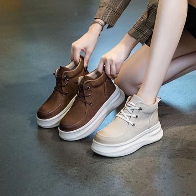 Повседневная женская обувь Толстая подошва Более высокая белая обувь Обувь-маффины