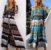 Летнее стильное богемное пляжное платье с цветочным принтом, женское элегантное длинное платье макси с глубоким v-образным вырезом и разрезом, винтажное шифоновое платье