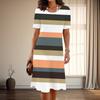 Women's Fashion Graceful Stripe Print Summer Spring Short Sleeve O-Neck Casual Dresses
