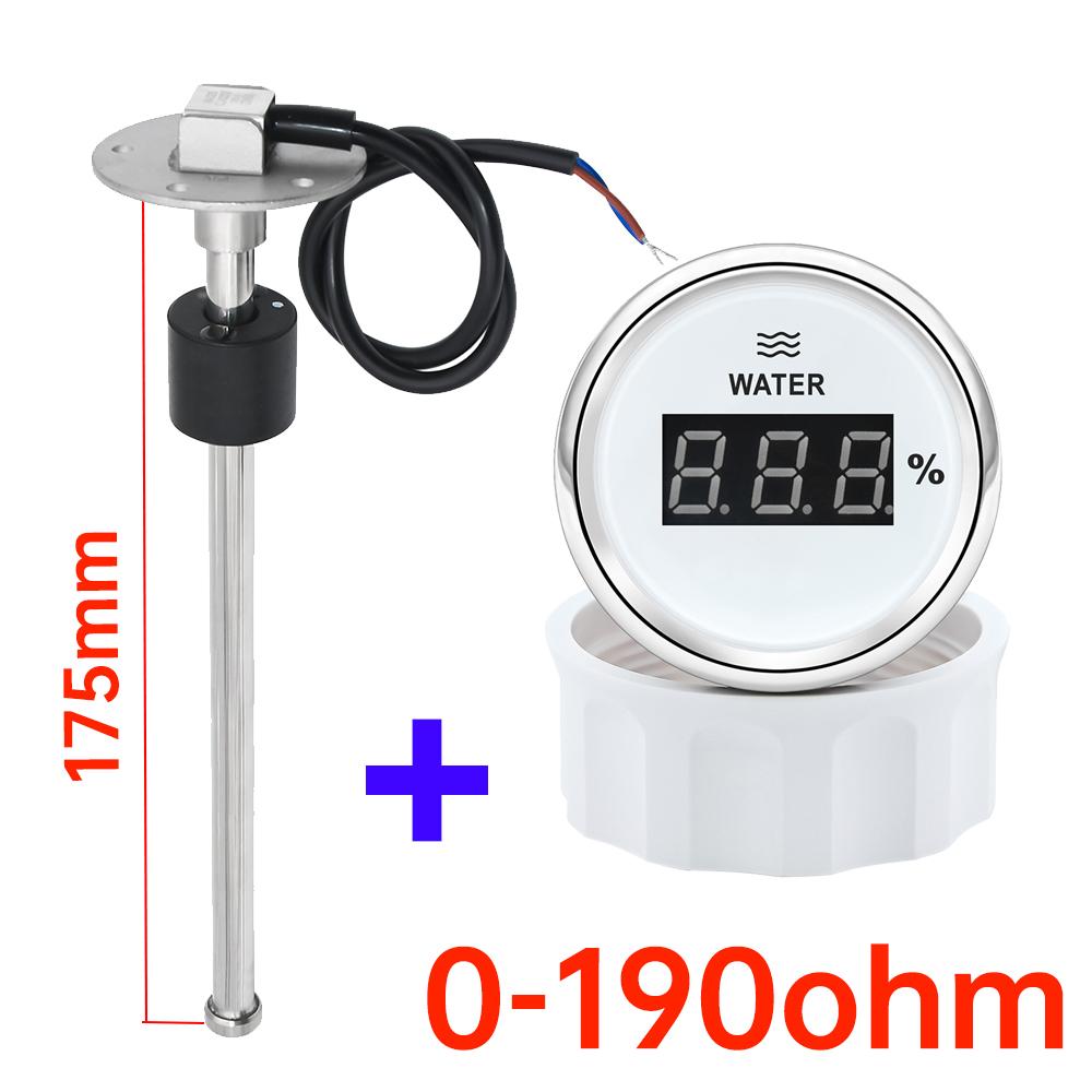 52mm Water Level Meter Tank Indicator Red backlight Digital pointer Car Water Level Gauge 0~190ohm with 100mm-600mm Sensors