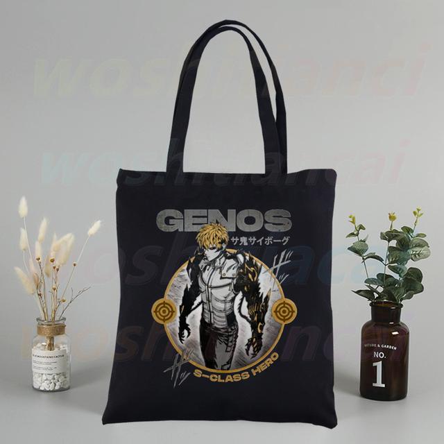 Холщовые сумки на плечо в стиле аниме One Punch Man, большая вместительная сумка Genos Saitama Sensei, сумка для колледжа, черная сумка для покупок