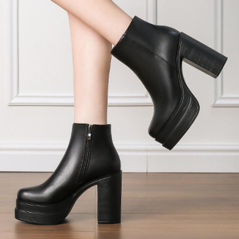 Мода 2025 Новые женские ботинки Сексуальные туфли на ультравысоком каблуке Женские ботинки с круглым носком Обувь на платформе Женская обувь Ботильоны На молнии Вечерняя обувь