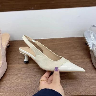 Мода Мода Острый Носок Кожа Искусственная Замша Сплайсинг Женские Туфли Элегантные Слингбэки Ремешок с Пряжкой Каблук-Рюмочка Мюли Сандалии для Женщин