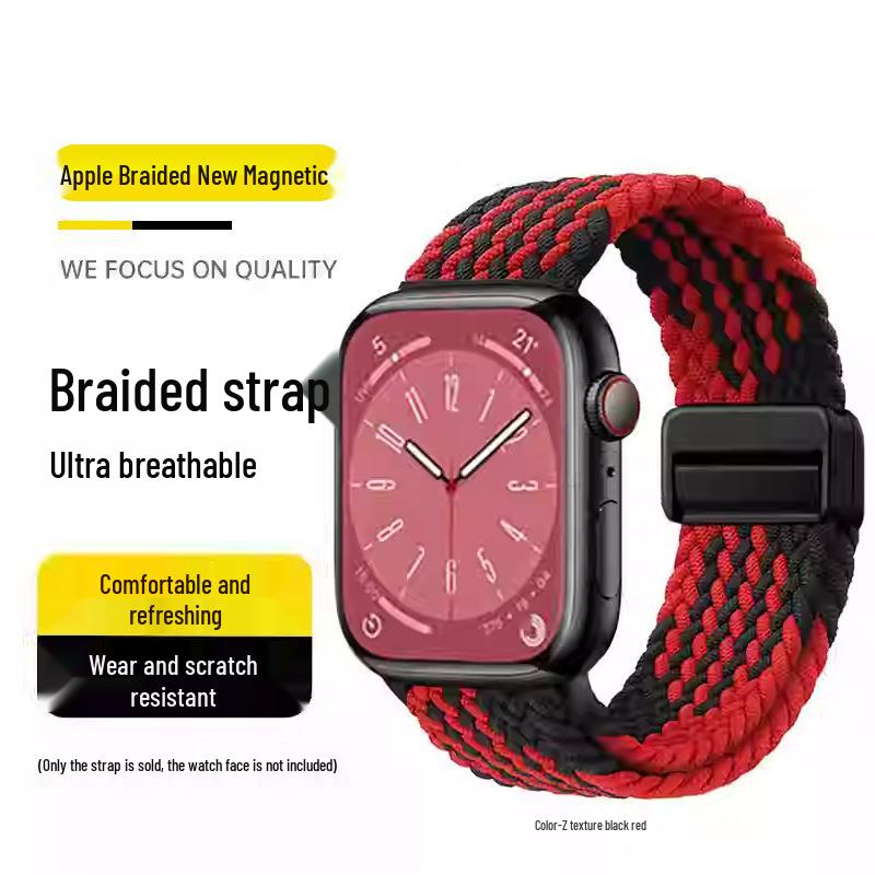 Совместимый эластичный плетеный нейлоновый магнитный ремешок для Apple Watch 4, 5, 6 и iWatch 7, 8, 9