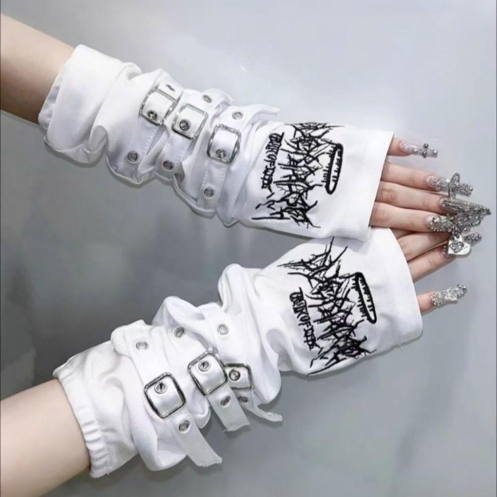 Embroidered Design Half Finger Arm Warmers Polyester Sun Protection Gloves Dance