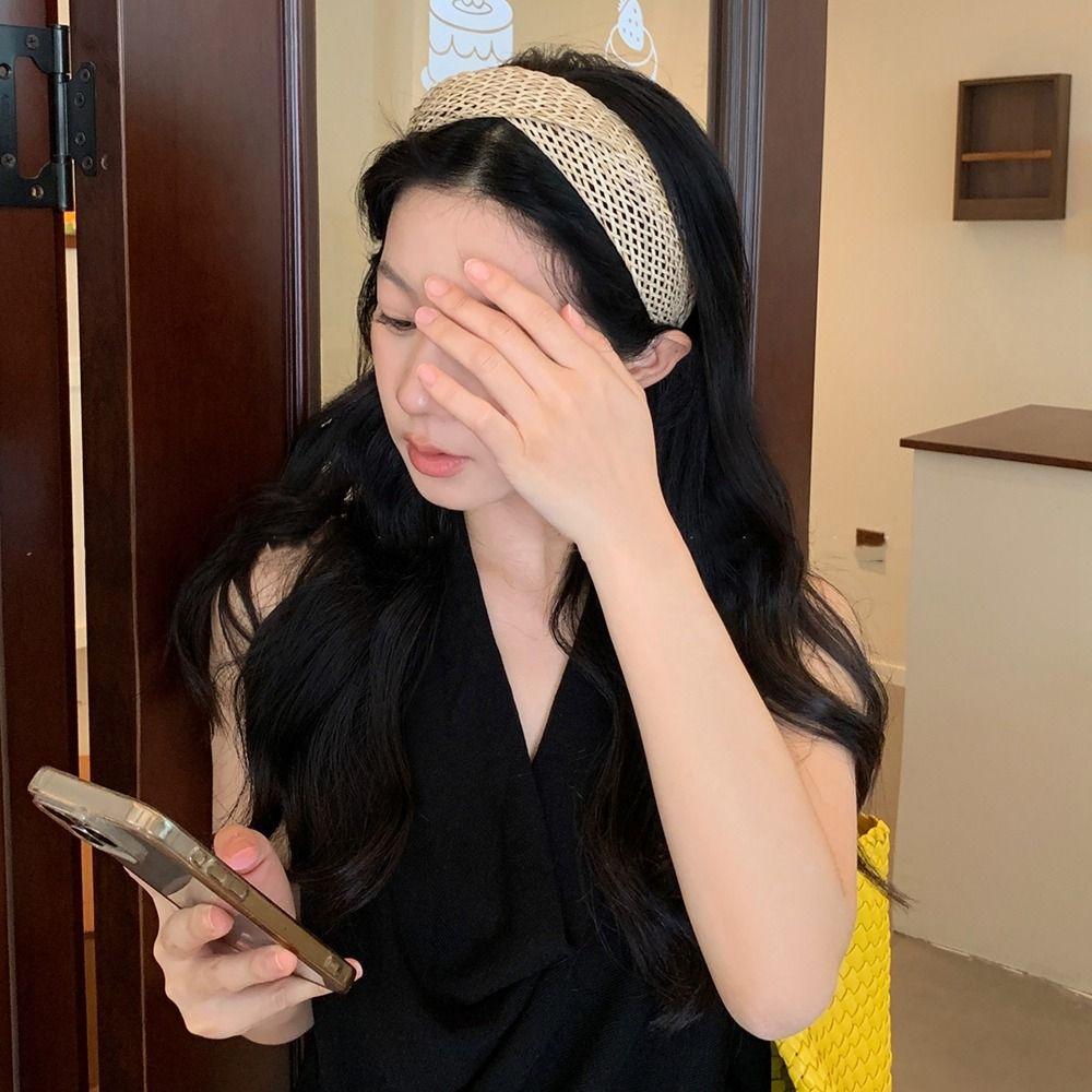 Праздничный стиль Широкий ободок для волос Полый Богемный стиль Обруч для волос Соломенное плетение Повязка на голову Женская