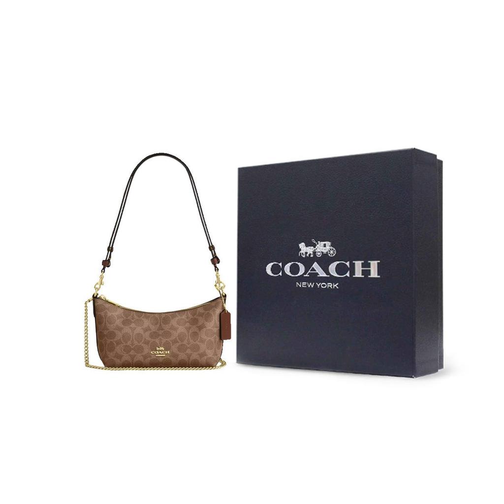 Coach Кейтлин 13 Классическая сумка через плечо из покрытого холста с монограммой Маленькая женская сумка через плечо Коричневая CEK80-IMXHE