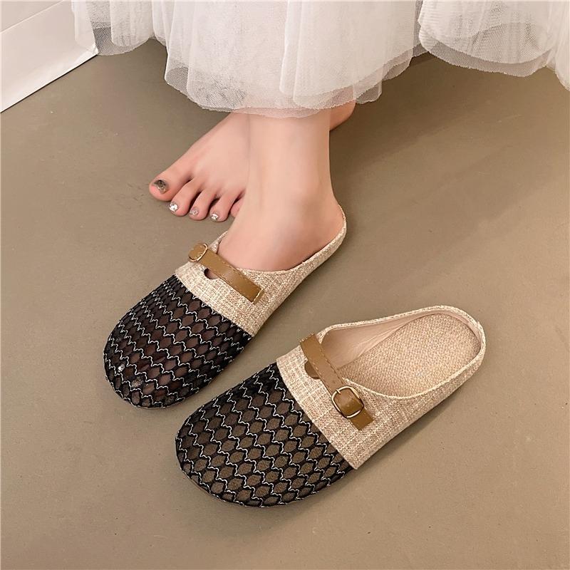 Модные туфли Мэри Джейн с круглым носком, дышащие, нескользящие, с ремешком на пуговице, сетчатые, женские, дешевые, модные, плоские сандалии, новинка лета