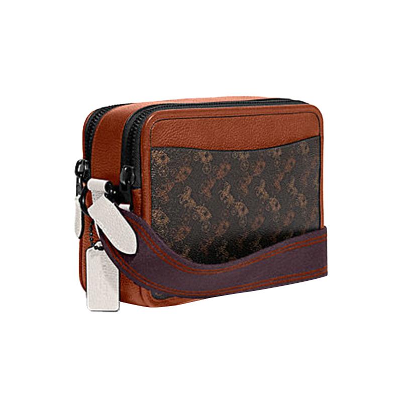 COACH Charter 24 Classic Carriage Logo Printed Zipper Artificial Leather Camera Bag Shoulder Crossbody Bag Medium Men's Dark Brown