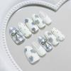 30Pcs 3D Cat Eye Misty Blue Plaid Press‑on Nails, Gold‑Foil Flower Design, Ins Style Reusable False Nails