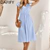 Women's Fashion Summer Spring Solid Color Print Short Sleeve V-Neck Casual Dresses