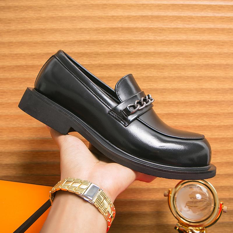 Men Fashion Le Fu Shoes Black Brown Big Head Thick soled Leather Shoes British Business Office Dress Shoes Sizes 38-46 Men Shoes