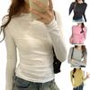Women T-shirt Round Neck Long Sleeve Slim Fit Solid Color Tops Soft Stretchy Tee Shirt Work Party Casual Wear