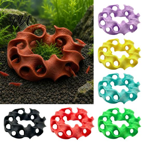 Fish Tank Decorative Ornaments 3D Printed Aquarium Hideout Cave, Wavy Hollow Ring Shrimp Shelter, Safe Shelter for Breeding Hiding Hole Decor,