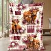 Highland Cow Fabric Patterns Theme blanket Lightweight Warm Flannel Blanket Decorative Throw Blanket for Home Decoration