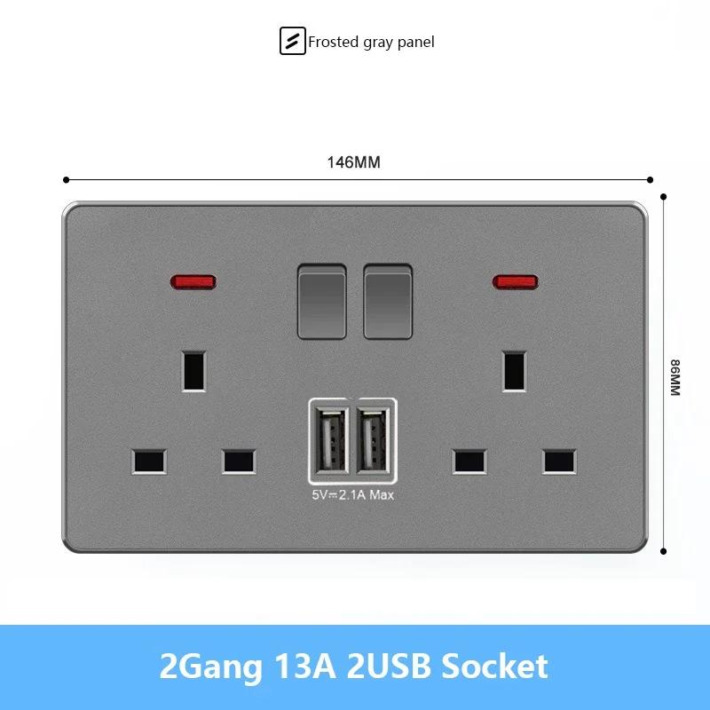Universal USB Type-c 18W Fast Charge Power Socket plug,Home Wall Light Switch,UK 13A with Dual USB Electrical Outlet AC110-250V