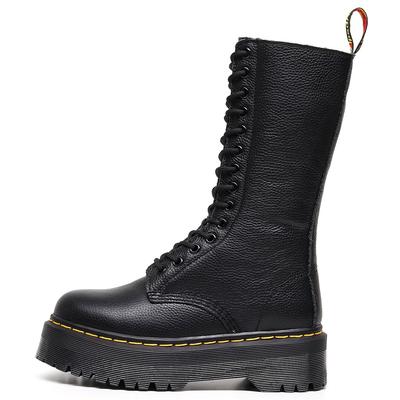 Настоящая шерсть узор личи локомотивные ботинки женские дырки британские первый слой короткие ботинки мужские и женские кожаные ботинки круглый носок толстая подошва маффин