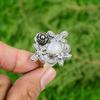 925 Sterling Silver Rainbow Moonstone Gemstone New Solitaire Flower Ring Jewelry