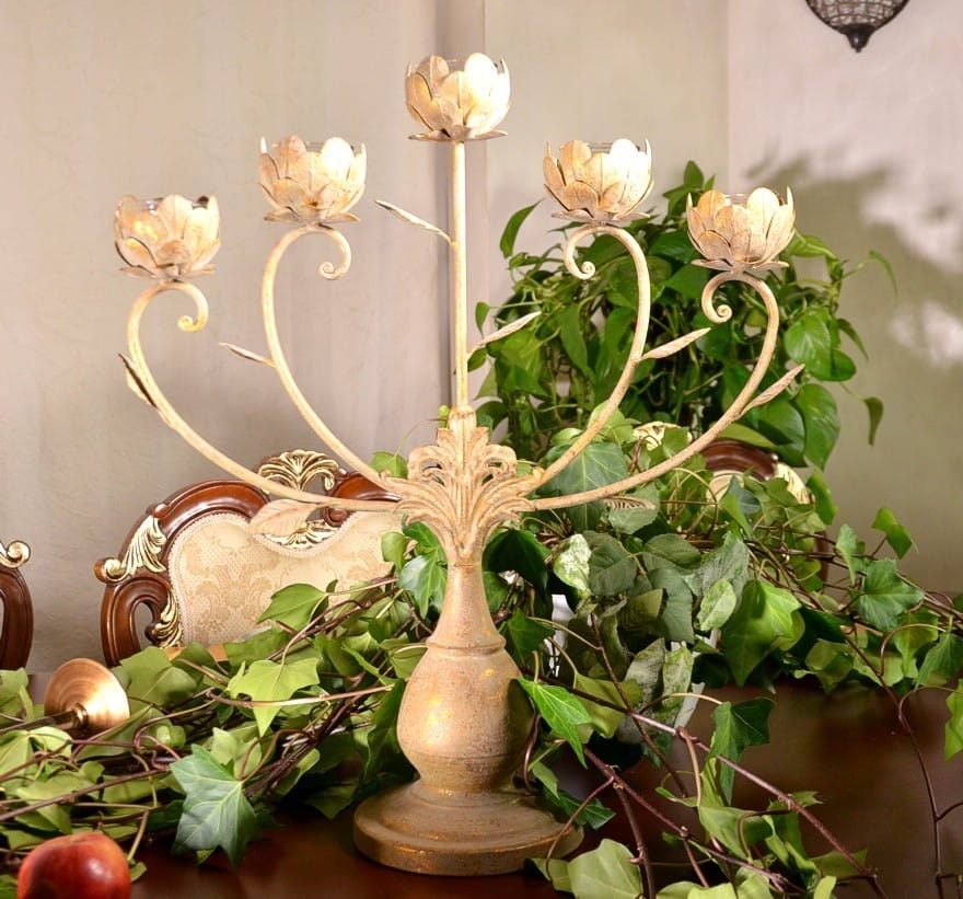 Golden Candelabra Candle Holder for 5 Candles in Glamour Chic Style