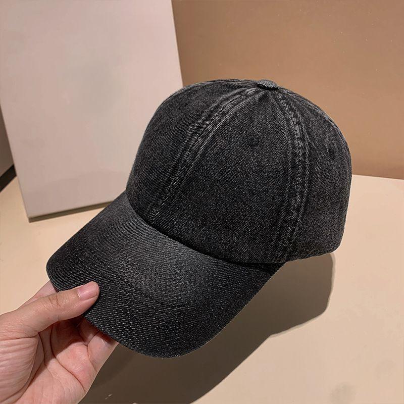 Vintage Solid Color Denim Baseball Cap Versatile Washed Minimalist Style Duckbill Cap Face Slimming Unisex Street Sun Hat
