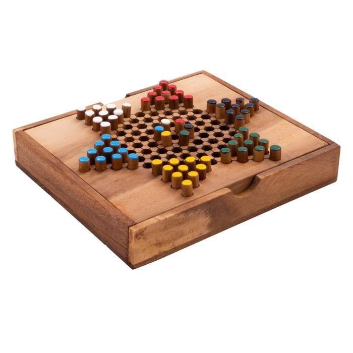 Chinese Checkers In a Wooden Box - Board Game for 2 To 6 Players - 7 Years and Up - Eco-friendly Game - 13 X 14.3 X 3 Cm