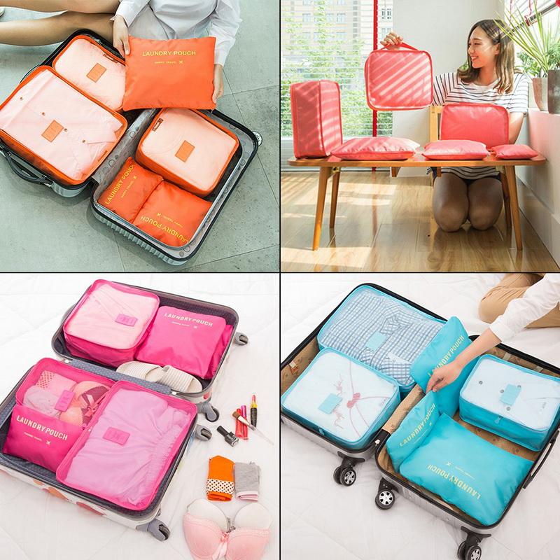 6pcs Travel Storage Bag Set Portable Foldable Luggage Organizer For Shoes Packing Clothes Tidy Organizer Wardrobe Suitcase Pouch