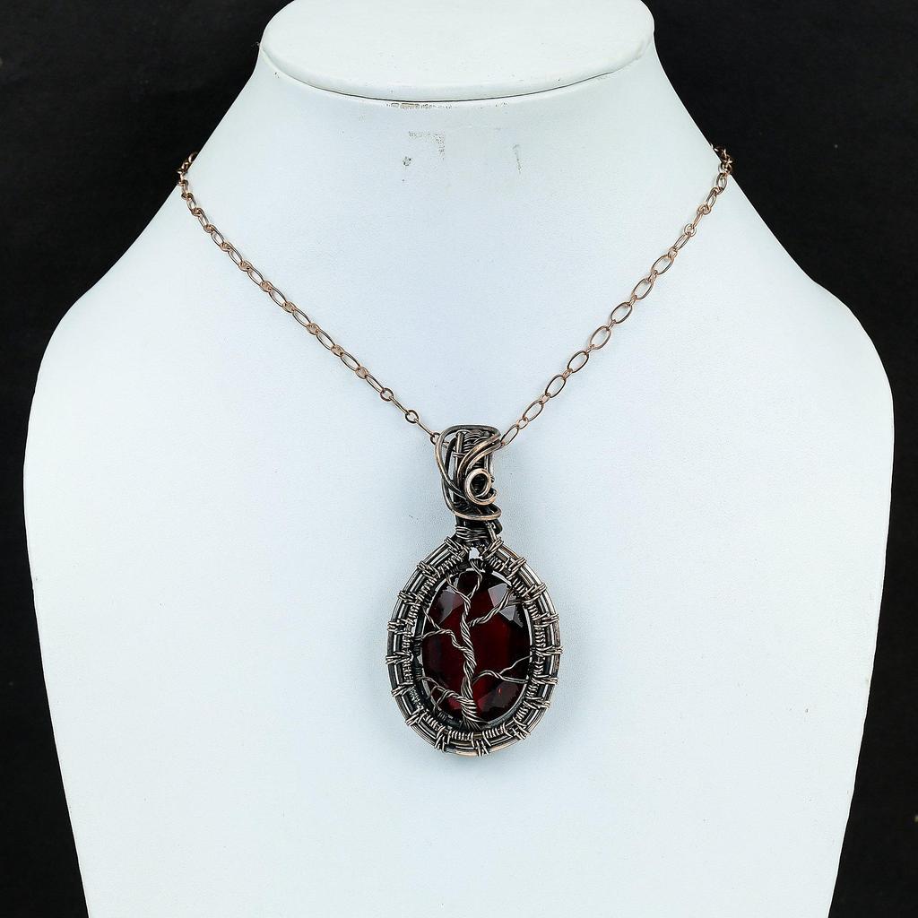 Древо жизни, гранат, драгоценный камень, чистая медная проволока, удивительный ювелирный кулон ручной работы