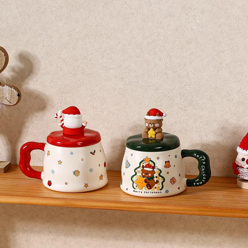 Na'S Santa Claus Cup Mug Christmas Day Ceramic Cup With Lid Souvenir Couple Coffee Water Cup