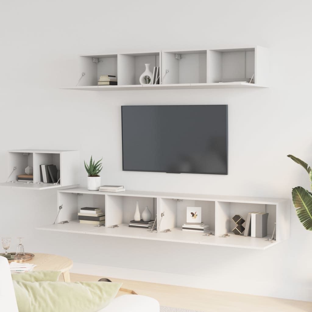 5 piece TV cabinet set white particleboard