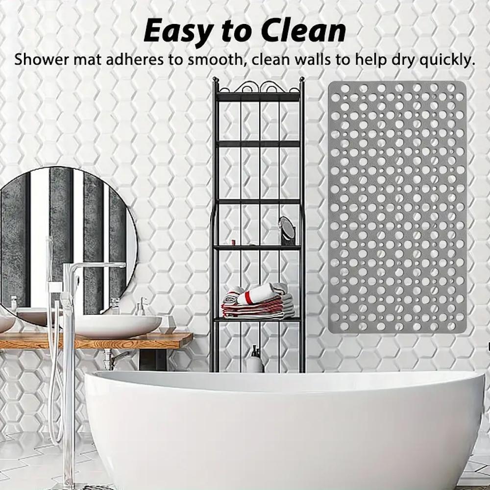 1pc Bathroom Non-Slip Mat With Suction Cup, 43x75cm Bath Rug, Shower Mat Round Hole Design, Bathroom Massage Ring, Quick Drain