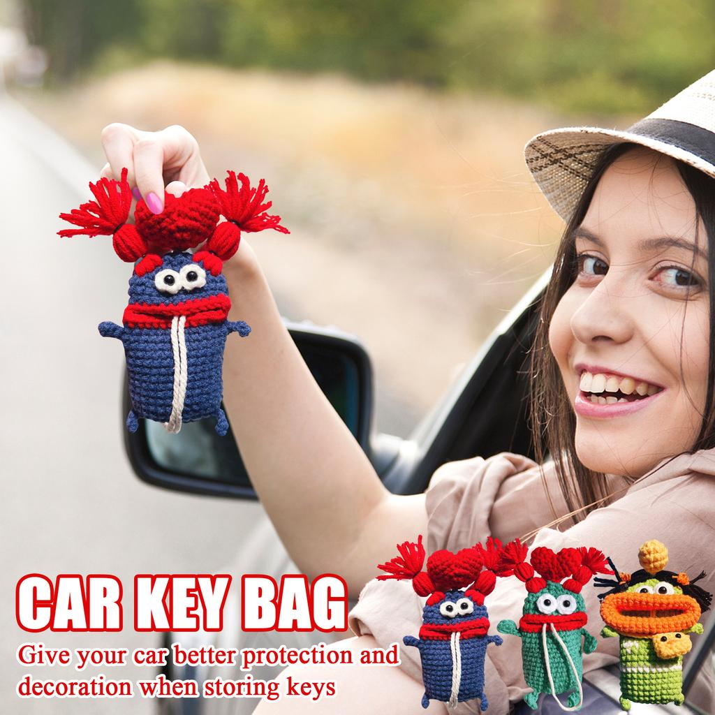 Кошелек-брелок для ключей в виде губ-сосиски, милый мультяшный дизайн, ручная вязка, чехол для ключей от машины.
