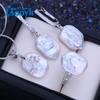 Natural Freshwater Big Baroque Pearl Necklace Square Pendant Fashion Drop Earrings For Women Pearl Jewelry Sets