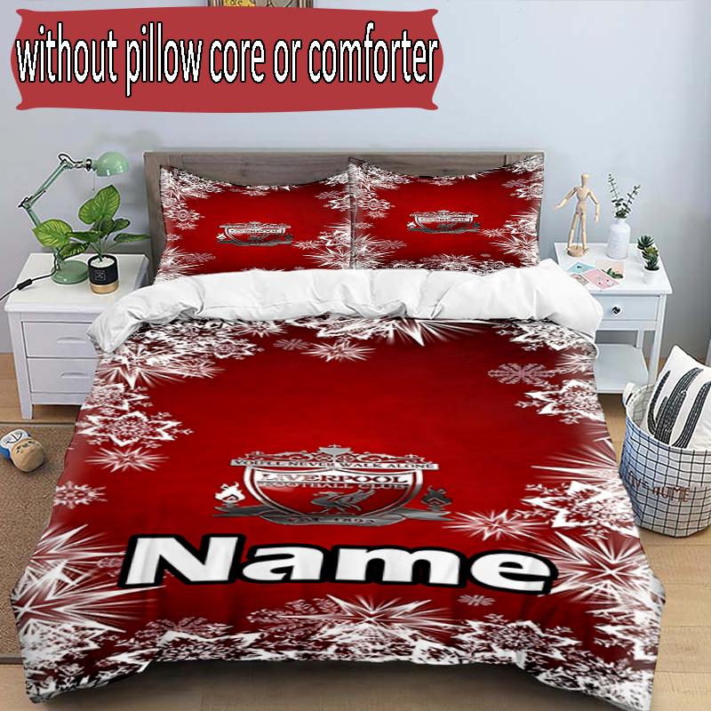 3pcs Duvet Cover Set (1*Duvet Cover + 2*Pillowcase, Without Core), Custom Name Liverpool F.C Pattern Bedding Set, Home Bedroom Decor Gift