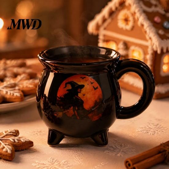 Товары для вечеринки на Хэллоуин, Керамическая кружка-котел 360 мл, Черная кружка для кофе «Зелье ведьмы», Мистическая кружка «Жуткое зелье» для чая, кофе, горячего шоколада