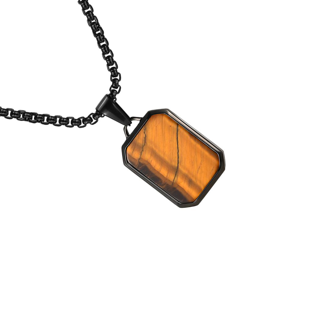 Stainless Steel Geometric Necklace Rectangular Pendant Necklace Stone Neck Jewelry Chain Necklace Suitable for Men