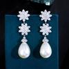 Needle Style Light Luxury Elegant Flower Pearl Earrings Celebrity Temperament Slightly Inlaid Zircon Earrings Ear Jewelry