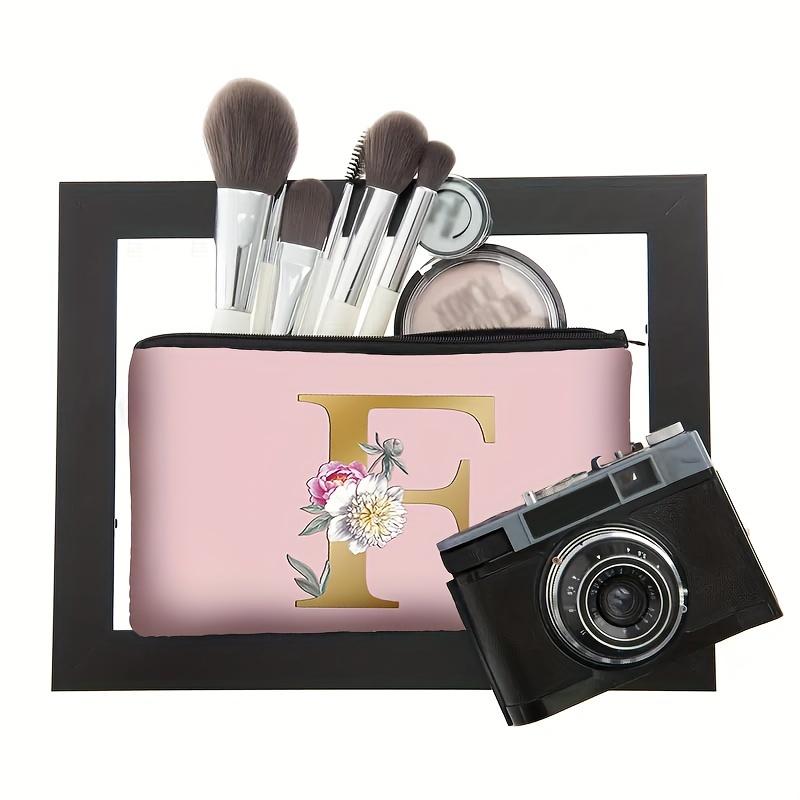 Flower Letter Print Zipper Storage Bag Lightweight Versatile Pouch Trendy Clutch Bag