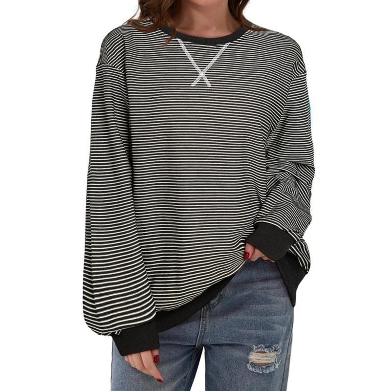 Осенне-зимняя толстовка с капюшоном, полосатым узором, круглым вырезом, длинными рукавами, футболка с цветными блоками, топ