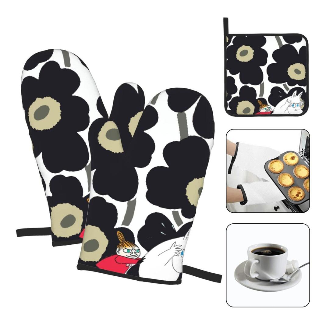 Прихватки Муми-тролль и стильные и милые варежки для духовки с защитой от ожогов, набор кухонных перчаток для левой и правой руки, термостойкие варежки унисекс, противоскользящие