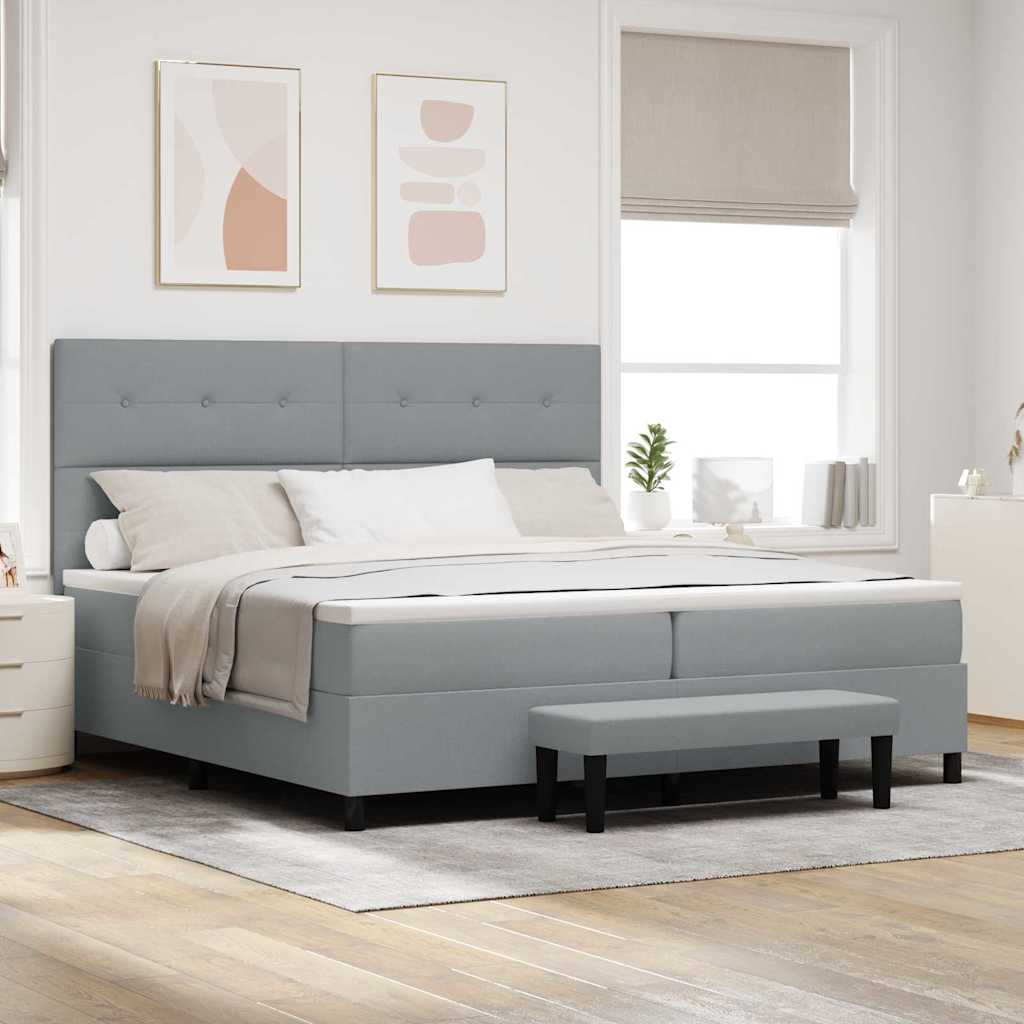 Box Spring Bed with Headboard Light Grey 200 x 200 cm Fabric