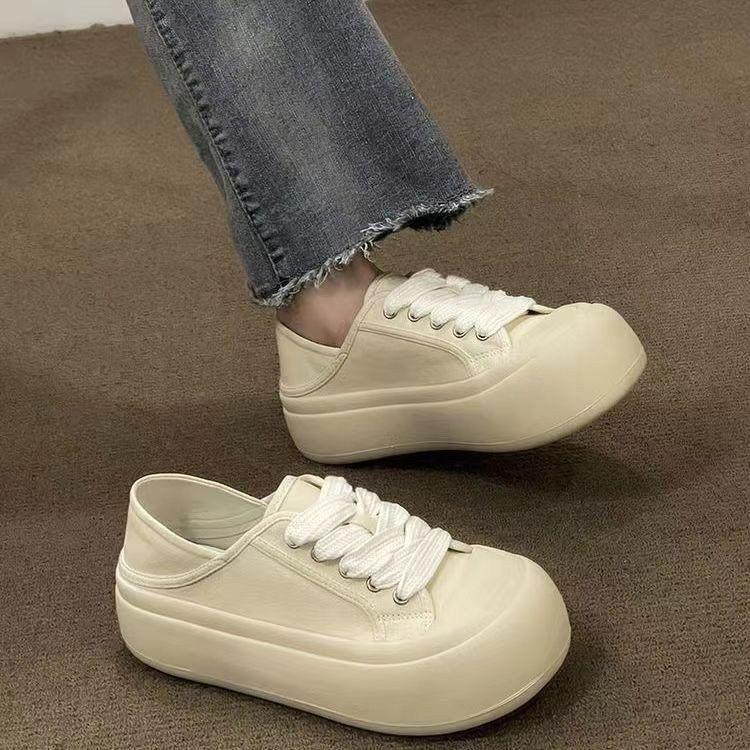 Большие туфли на каблуках женские шикарные туфли универсальные 2024 новые двухкомпонентные парусиновые туфли на платформе повседневные универсальные белые туфли